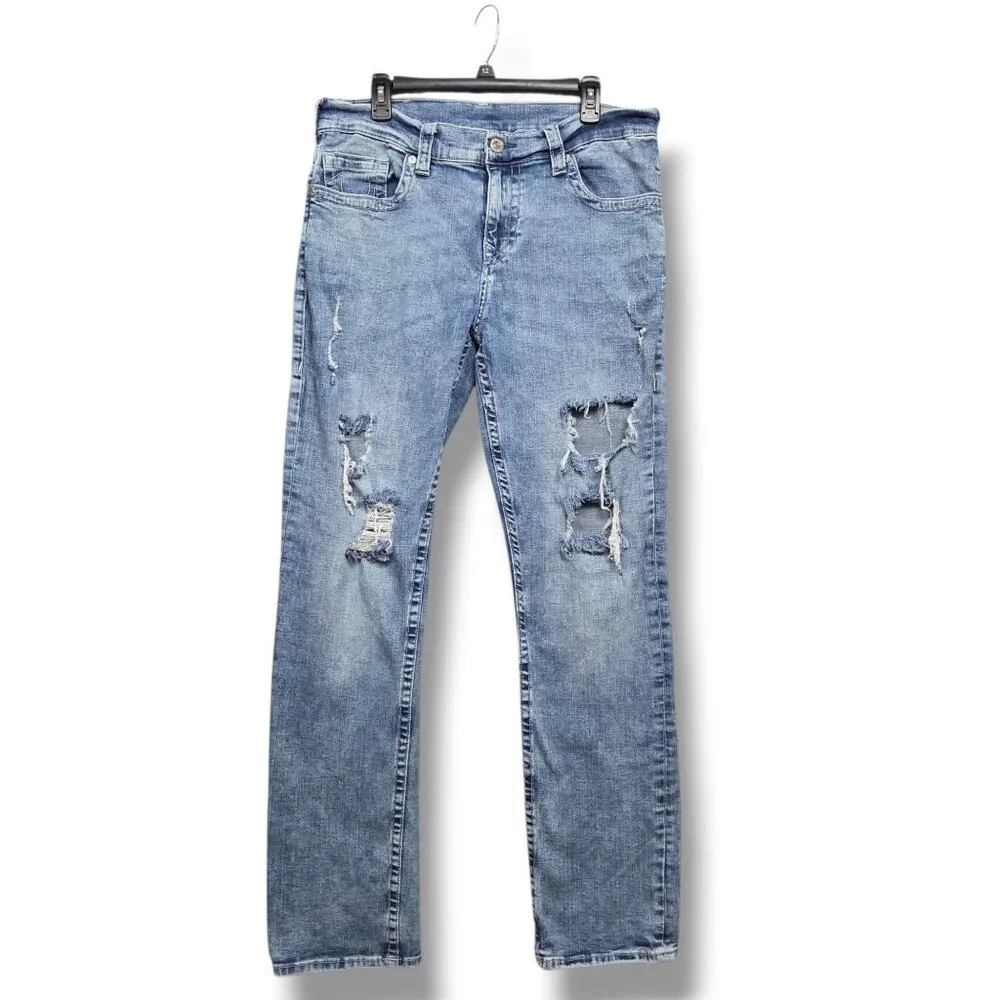 True Religion Ricky Jeans Mens 34 x 34 Relaxed Straight Distressed Light‎ Wash